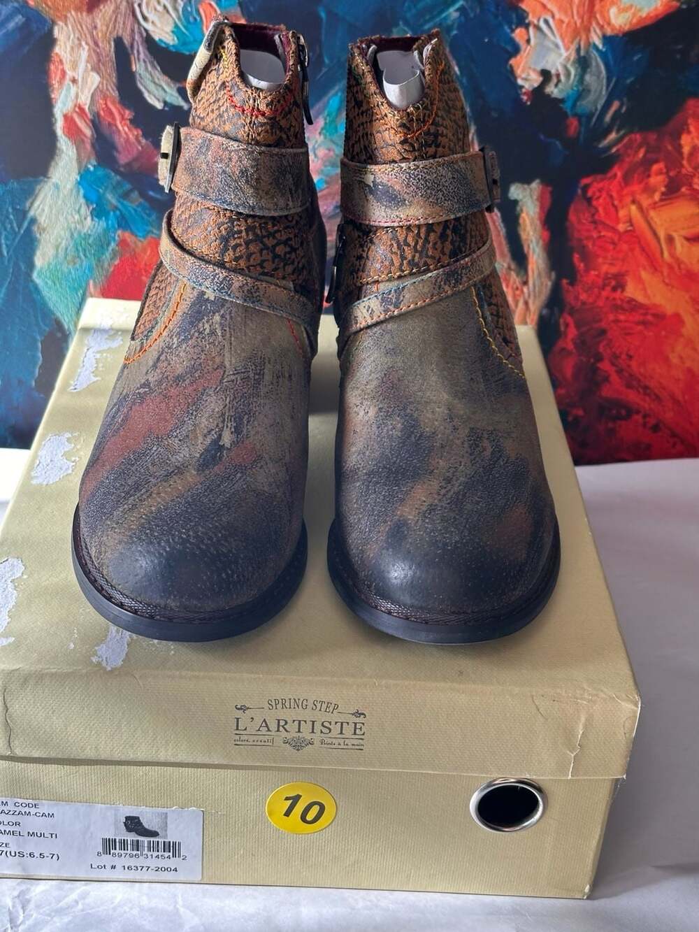 Spring Step L'Artiste Azzam-Cam Camel Multi Ankle Boots Size 37 (US 6.5-7)